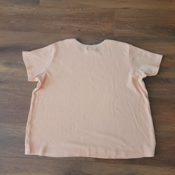 Vintage Waffle Knit Thermal Womens 1X Orange Shirt Short Sleeve Grunge Top ROC - Picture 2 of 8